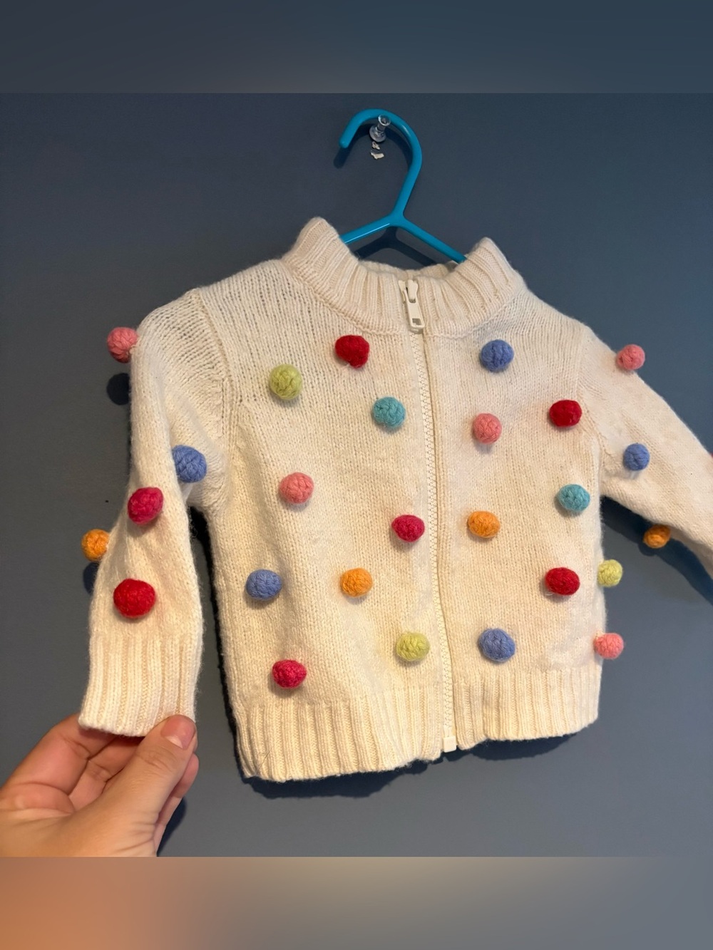 Baby Girl Sweater 3-6 Months Gymboree Pom Pom Full Zip Wool Nylon Rayon Blend